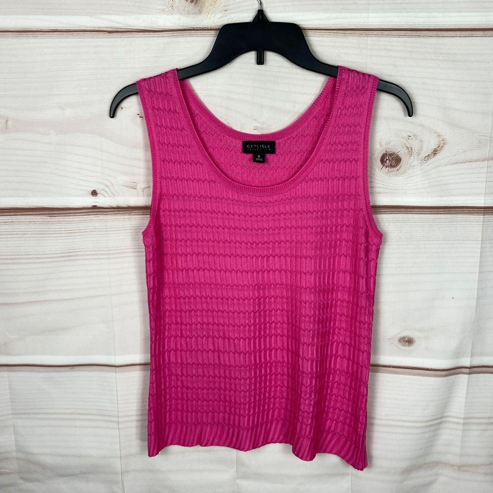 Carlisle Collection Top Womens S Pink Scoop Neck Tank Sleeveless‎ Textured Knit